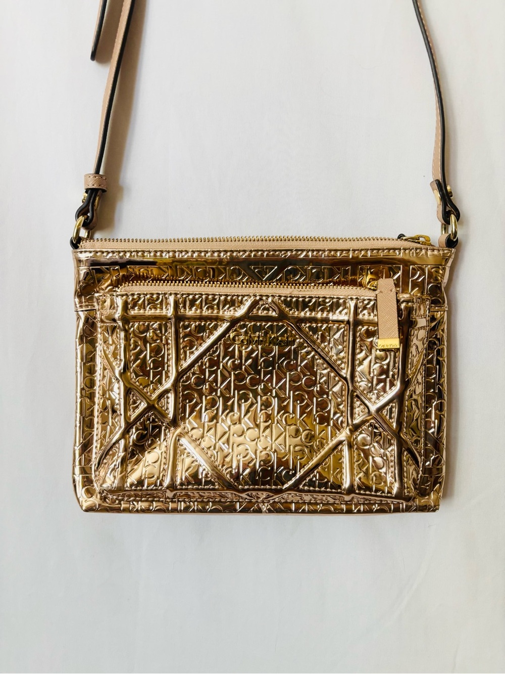 Metallic Gold CK Monogram Crossbody Bag Calvin Klein